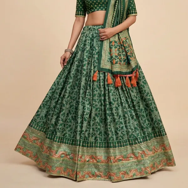 Green_Tussar_Silk_Premium_&_Traditional_Design_Lehenga_Choli_For_Women