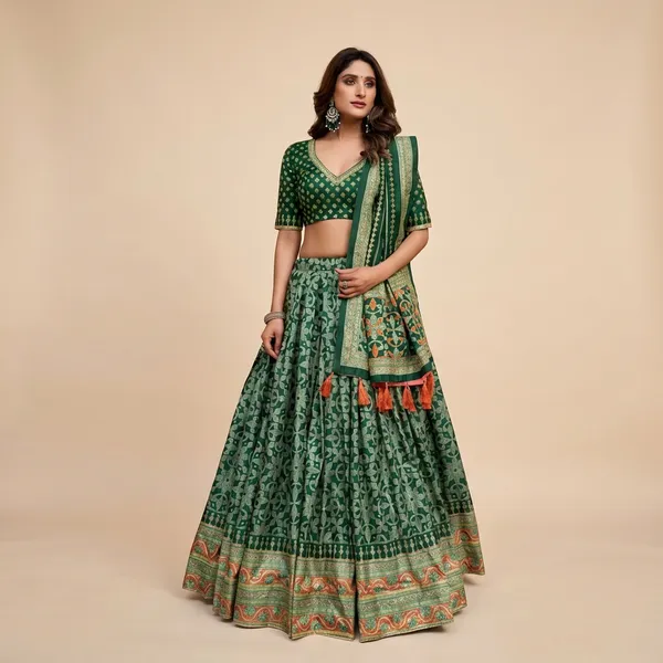 Green_Tussar_Silk_Premium_&_Traditional_Design_Lehenga_Choli_For_Women