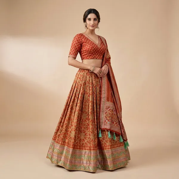 Red_Tussar_Silk_Premium_&_Traditional_Design_Lehenga_Choli_For_Women