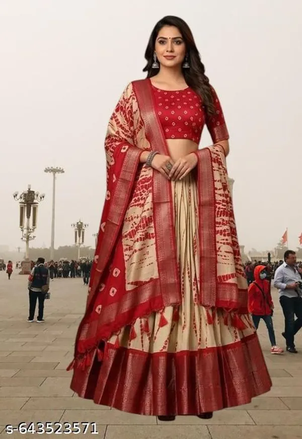 Red_Tussar_Silk_Premium_&_Traditional_Design_Lehenga_Choli_For_Women