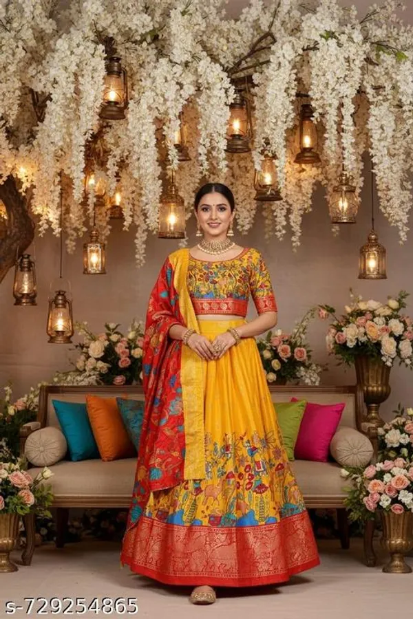 Yellow_Tussar_Silk_Premium_&_Traditional_Design_Lehenga_Choli_For_Women