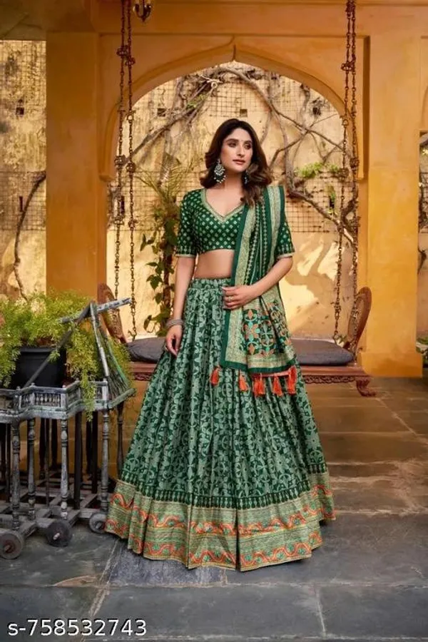 Green_Tussar_Silk_Premium_&_Traditional_Design_Lehenga_Choli_For_Women