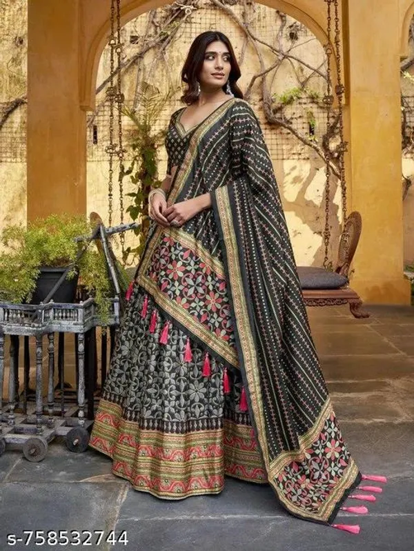 Black_Tussar_Silk_Premium_&_Traditional_Design_Lehenga_Choli_For_Women
