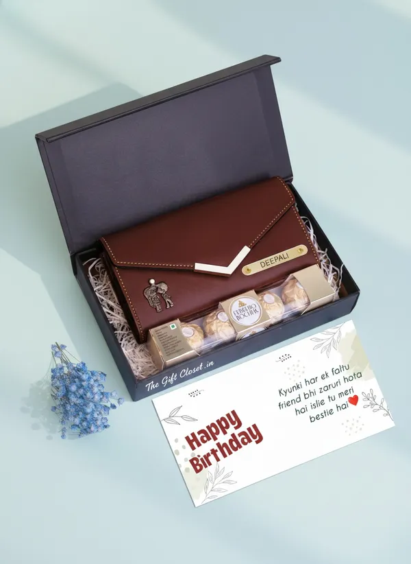 Personalized_Premium_Leather_Clutch_&_Chocolate_Gift_Set_For_Women