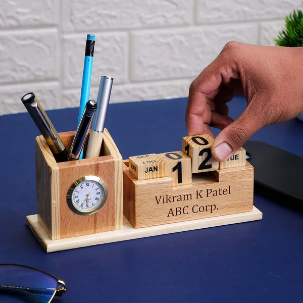 Deskart_Customized_Multipurpose_Pen_Holder_Stand_|_Premium_Wooden_Desk_Organizer_with_Clock,_Business_Visiting_Card_and_Mobile_Holder