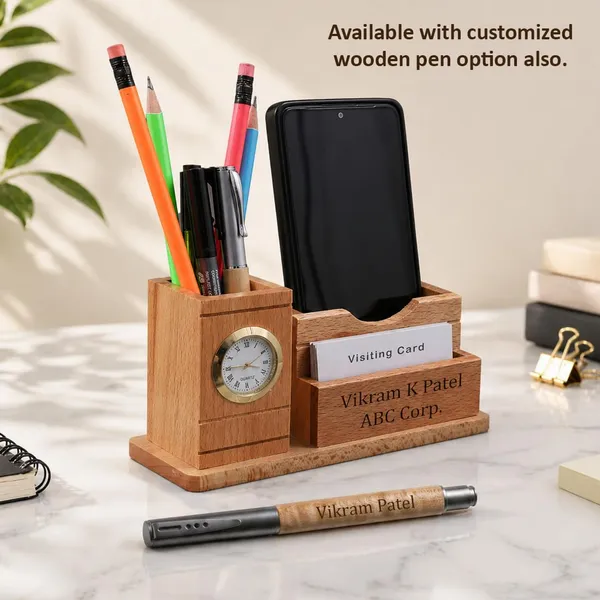 Deskart_Customized_Multipurpose_Pen_Holder_Stand_|_Premium_Wooden_Desk_Organizer_with_Clock,_Business_Visiting_Card_and_Mobile_Holder