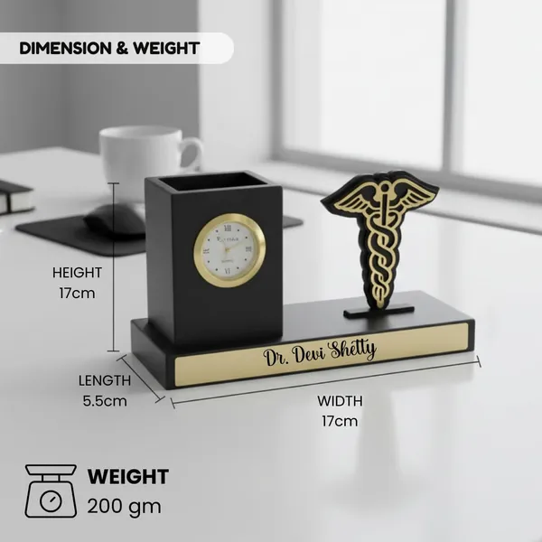 Giftana_Personalized_Doctor_Pen_Stand_with_Name_&_Clock_|_Wooden_Desk_Organizer_with_Doctor_Emblem_(Caduceus_Symbol)_|_Customized_Pencil_Holder_for_Doctors,_Medical_Students_|_Birthday_Gifts
