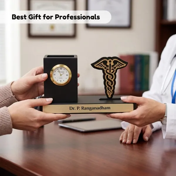 Giftana_Personalized_Doctor_Pen_Stand_with_Name_&_Clock_|_Wooden_Desk_Organizer_with_Doctor_Emblem_(Caduceus_Symbol)_|_Customized_Pencil_Holder_for_Doctors,_Medical_Students_|_Birthday_Gifts