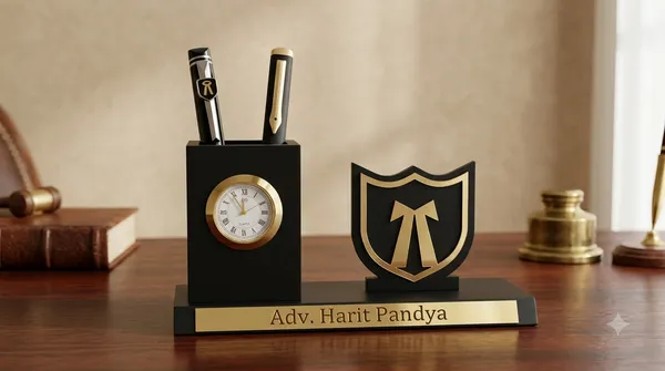 Personalized_Advocate_Pen_Stand_with_Name_&_Clock_|_Wooden_Desk_Organizer_with_Advocate_Emblem_|_Customized_Pencil_Holder_for_Lawyers_|_Office_Desk_Decor_|_Birthday_Gift_for_Advocate