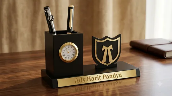 Personalized_Advocate_Pen_Stand_with_Name_&_Clock_|_Wooden_Desk_Organizer_with_Advocate_Emblem_|_Customized_Pencil_Holder_for_Lawyers_|_Office_Desk_Decor_|_Birthday_Gift_for_Advocate