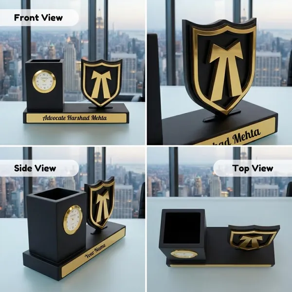 Personalized_Advocate_Pen_Stand_with_Name_&_Clock_|_Wooden_Desk_Organizer_with_Advocate_Emblem_|_Customized_Pencil_Holder_for_Lawyers_|_Office_Desk_Decor_|_Birthday_Gift_for_Advocate