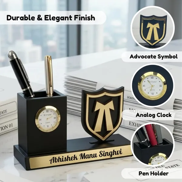 Personalized_Advocate_Pen_Stand_with_Name_&_Clock_|_Wooden_Desk_Organizer_with_Advocate_Emblem_|_Customized_Pencil_Holder_for_Lawyers_|_Office_Desk_Decor_|_Birthday_Gift_for_Advocate
