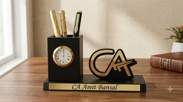 Personalized_CA_Pen_Stand_with_Name_&_Clock,_Wooden_Desk_Organizer_with_Chartered_Accountant_Emblem,_Customized_Pencil_Holder_for_Office_Desk,_Unique_Gift_for_CA,_Birthday_&_Professional_Gift