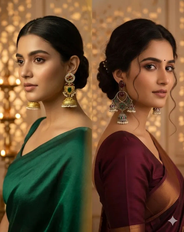 Triveni_And_Mrignayani_Jhumki_Earrings_Green_&_Red_Alloy_With_Plating_(Pack_Of_2)