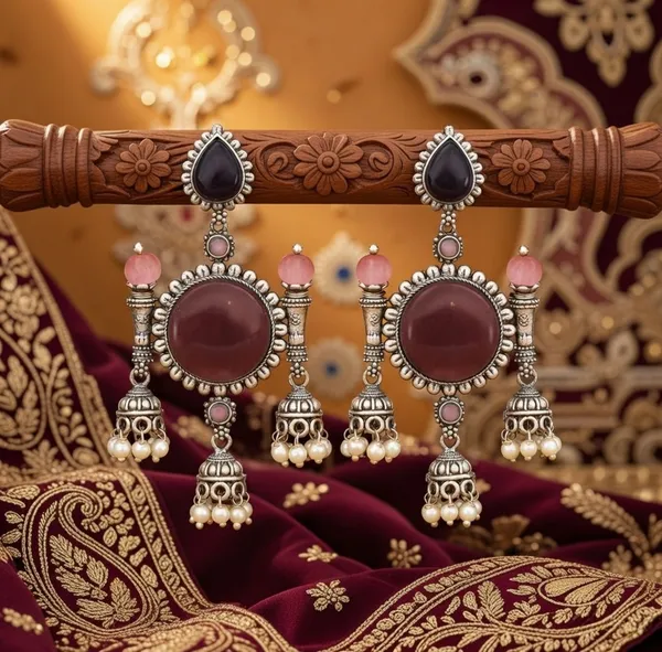 Shobhana_And_Plating_Sulekha_Jhumki_Earrings_Multicolor_Alloy_With_Plating__(Pack_Of_2)
