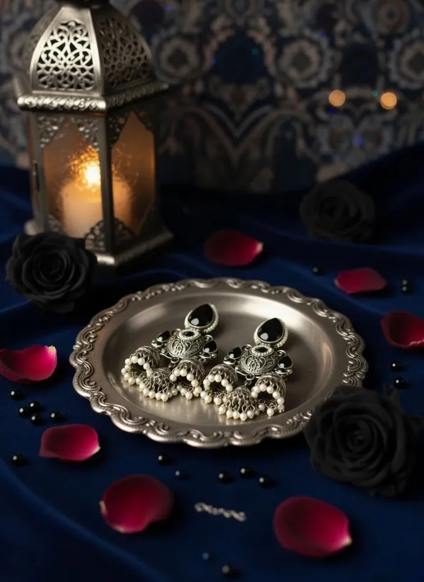 Shivangi_Traditional_Earrings_Black_And_Silver_Alloy_With_Plating