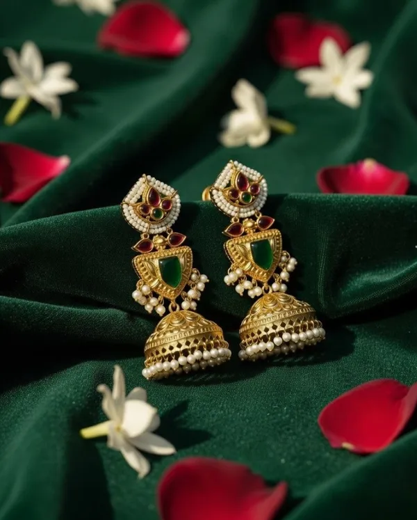 Mrignayani_Jhumki_Earrings_Gold_&_Green_Alloy_With_Plating