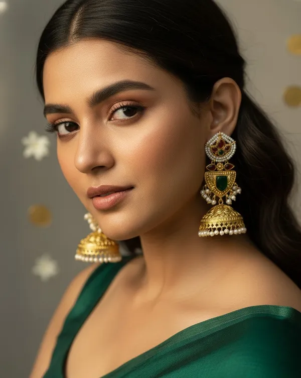 Mrignayani_Jhumki_Earrings_Gold_&_Green_Alloy_With_Plating