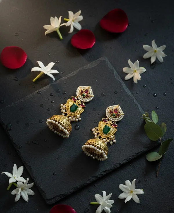 Mrignayani_Jhumki_Earrings_Gold_&_Green_Alloy_With_Plating