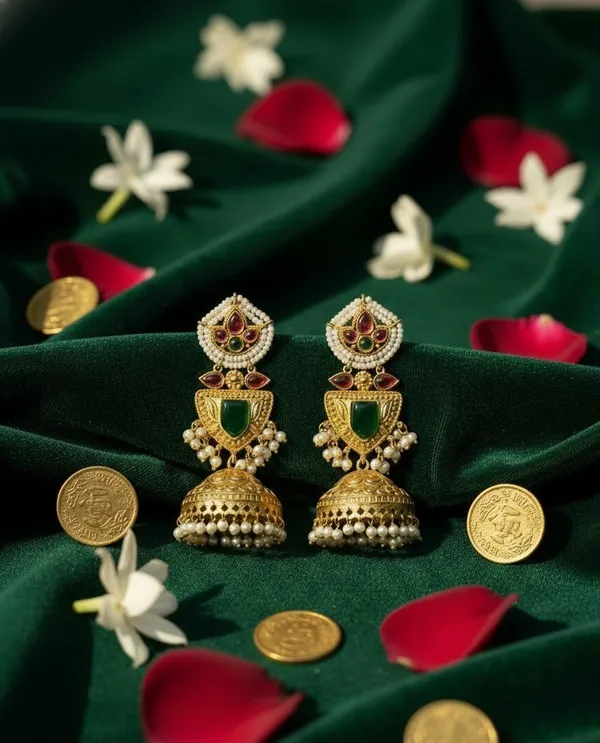 Mrignayani_Jhumki_Earrings_Gold_&_Green_Alloy_With_Plating