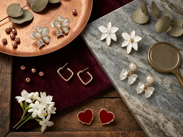 Casual_Earrings_Set_Red_And_White_&_Golden_Alloy_Oxidized_(Set_Of_5)
