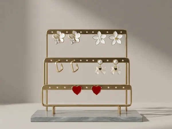 Casual_Earrings_Set_Red_And_White_&_Golden_Alloy_Oxidized_(Set_Of_5)