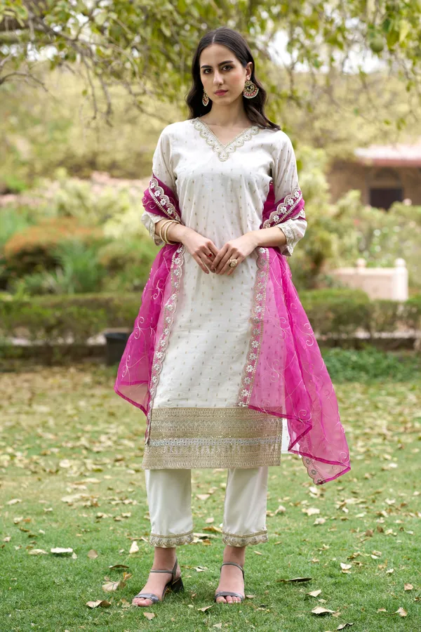 White_And_Pink_Embroidered_Kurta_Set_With_Dupatta_For_Women