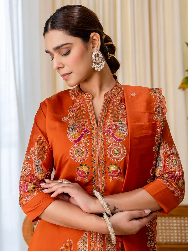 Orange_Embroidered_Kurta_Palazzo_Set_With_Dupatta_For_Women