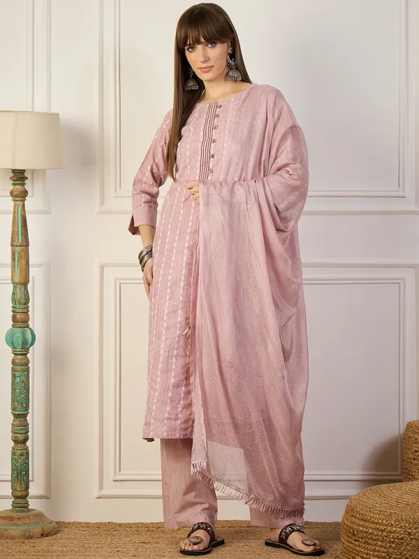Pink_Jacquard_Kurta_Set_With_Pants_And_Dupatta_Traditional_Ethnic_Wear_For_Women
