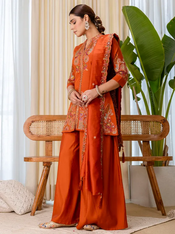 Orange_Embroidered_Kurta_Palazzo_Set_With_Dupatta_For_Women