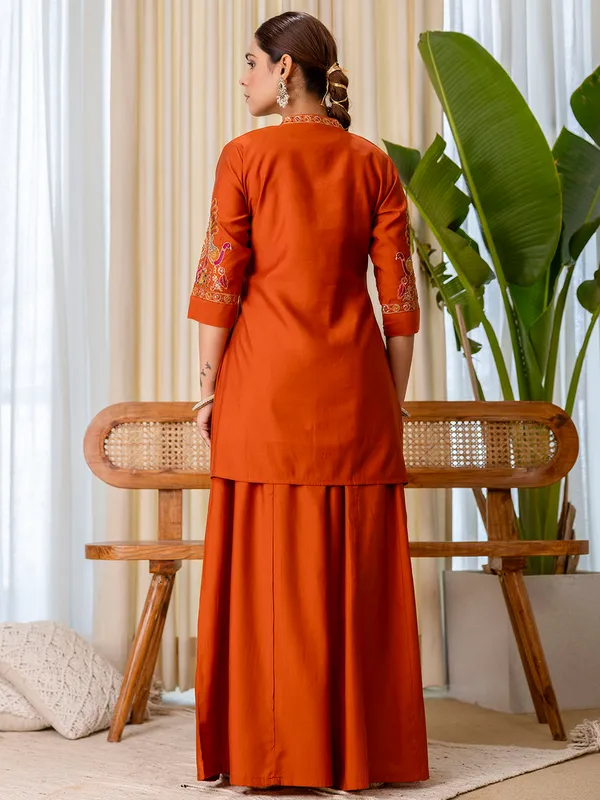 Orange_Embroidered_Kurta_Palazzo_Set_With_Dupatta_For_Women