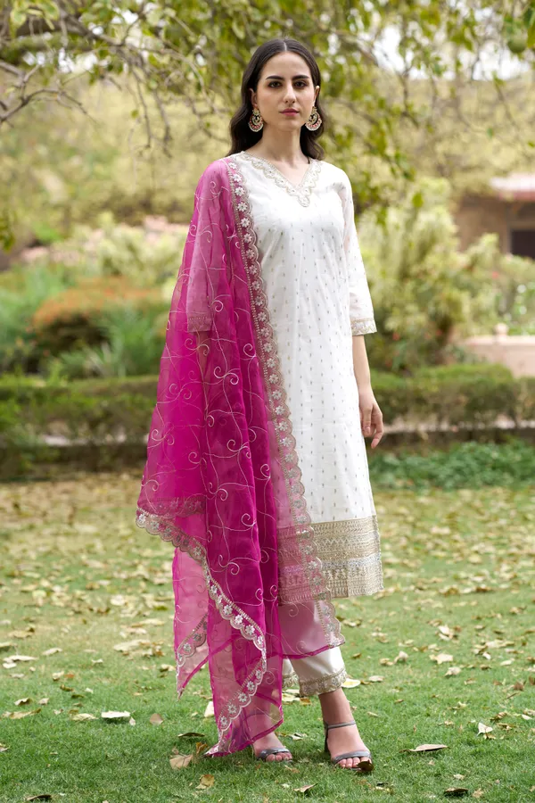 White_And_Pink_Embroidered_Kurta_Set_With_Dupatta_For_Women