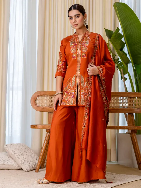 Orange_Embroidered_Kurta_Palazzo_Set_With_Dupatta_For_Women
