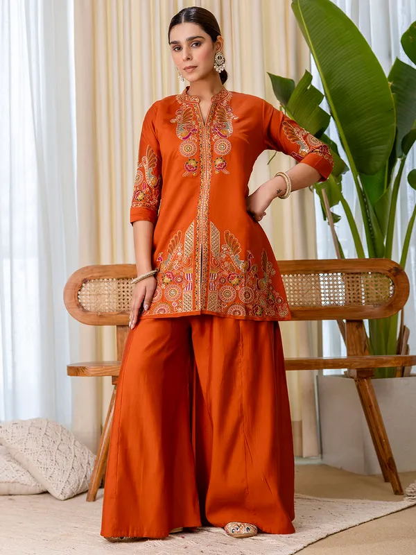 Orange_Embroidered_Kurta_Palazzo_Set_With_Dupatta_For_Women