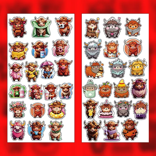 Highland_Cow_Stickers_Pack_-_Cute_Cartoon_Kawaii_Animal_Stickers_(50_Pieces)