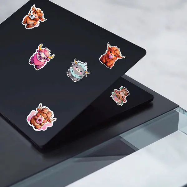 Highland_Cow_Stickers_Pack_-_Cute_Cartoon_Kawaii_Animal_Stickers_(50_Pieces)