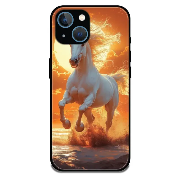 iPhone_15_Majestic_White_Horse_Sunset_Glossy_Metal_Silicone_Case