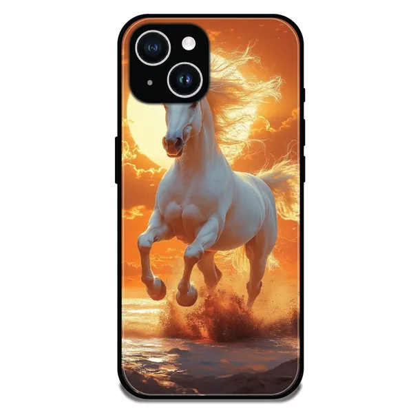 iPhone_15_Plus_Majestic_White_Horse_Sunset_Glossy_Metal_Silicone_Case