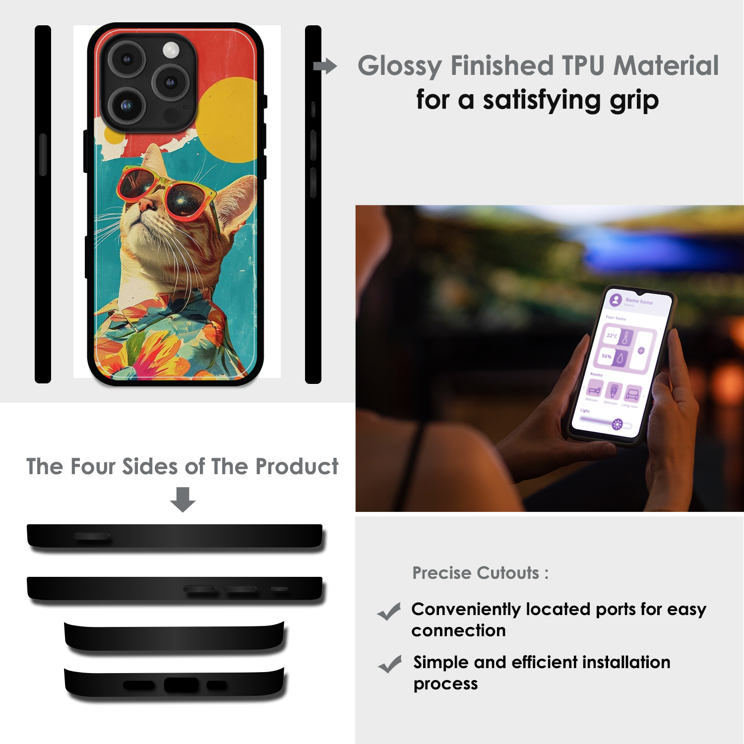 iPhone_15_Pro_Cool_Cat_Summer_Glossy_Metal_Silicone_Case