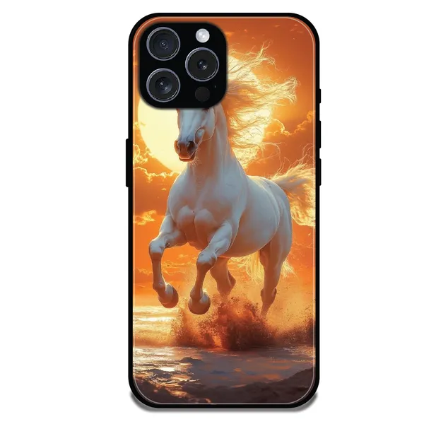 iPhone_15_Pro_Max_Majestic_White_Horse_Sunset_Glossy_Metal_Silicone_Case