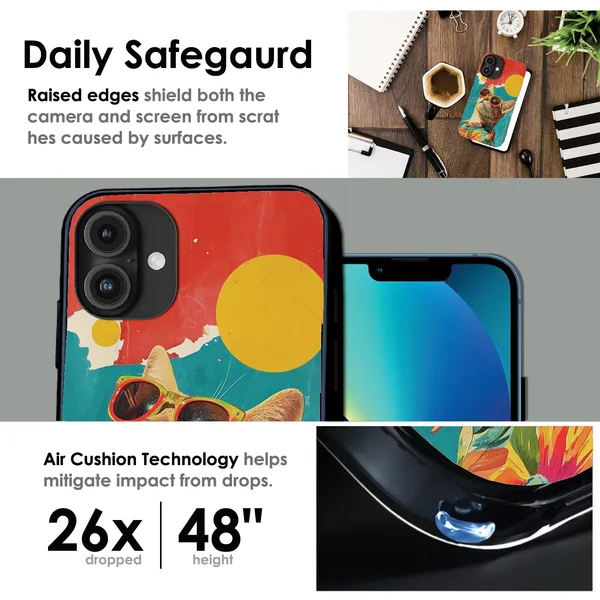 iPhone_16_Cool_Cat_Summer_Glossy_Metal_Silicone_Case