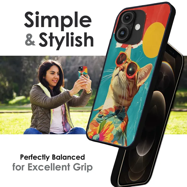iPhone_16_Cool_Cat_Summer_Glossy_Metal_Silicone_Case
