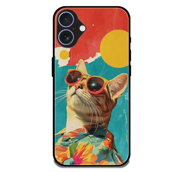 iPhone_16_Cool_Cat_Summer_Glossy_Metal_Silicone_Case
