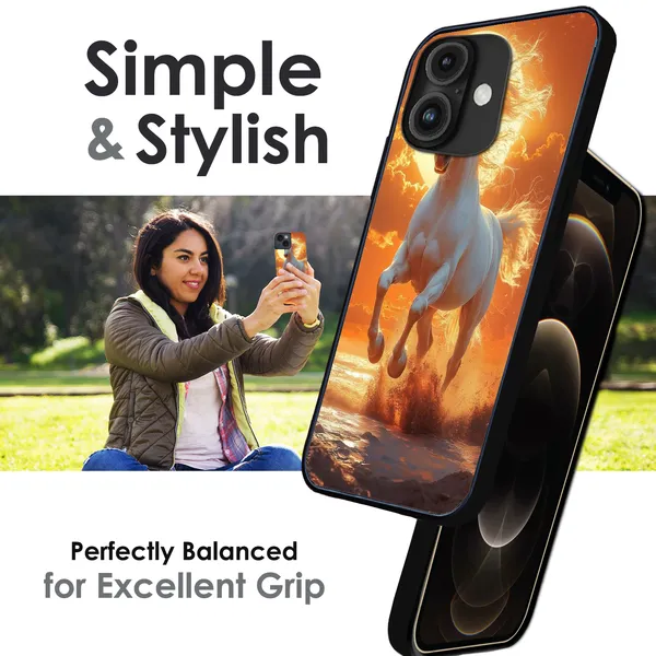 iPhone_16_Majestic_White_Horse_Sunset_Glossy_Metal_Silicone_Case