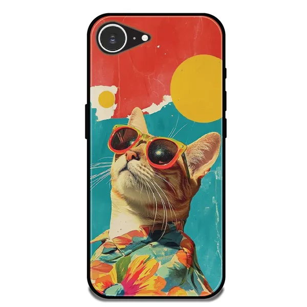 iPhone_16E_Cool_Cat_Summer_Glossy_Metal_Silicone_Case