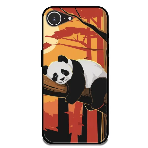 iPhone_16E_Sleeping_Panda_Sunset_Glossy_Metal_Silicone_Case