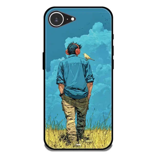 iPhone_16E_Dreamer_in_Blue_Clouds_Glossy_Metal_Silicone_Case