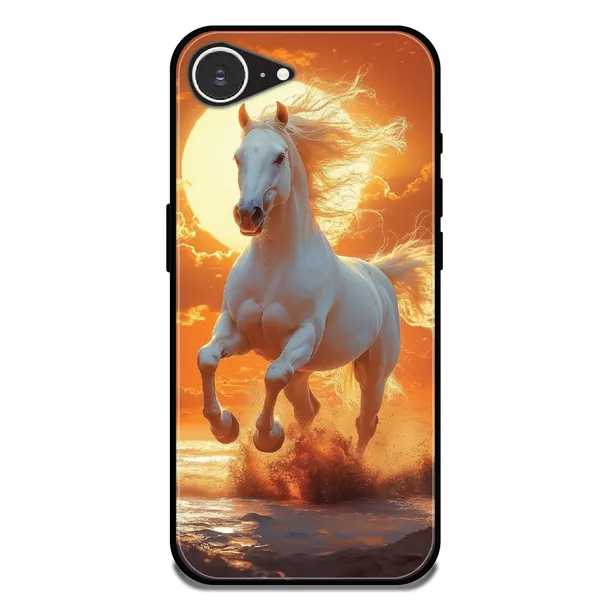 iPhone_16E_Majestic_White_Horse_Sunset_Glossy_Metal_Silicone_Case