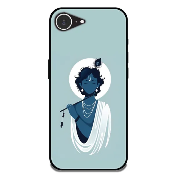 iPhone_16E_Minimal_Krishna_Flute_Art_Glossy_Metal_Silicone_Case