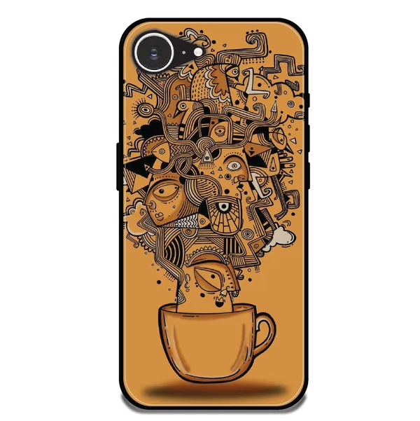 iPhone_16E_Abstract_Coffee_Doodle_Glossy_Metal_Silicone_Case